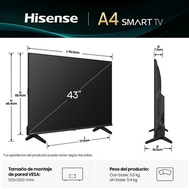 Televisor HISENSE 43 pulgadas LED FHD Smart TV - 43A4NV