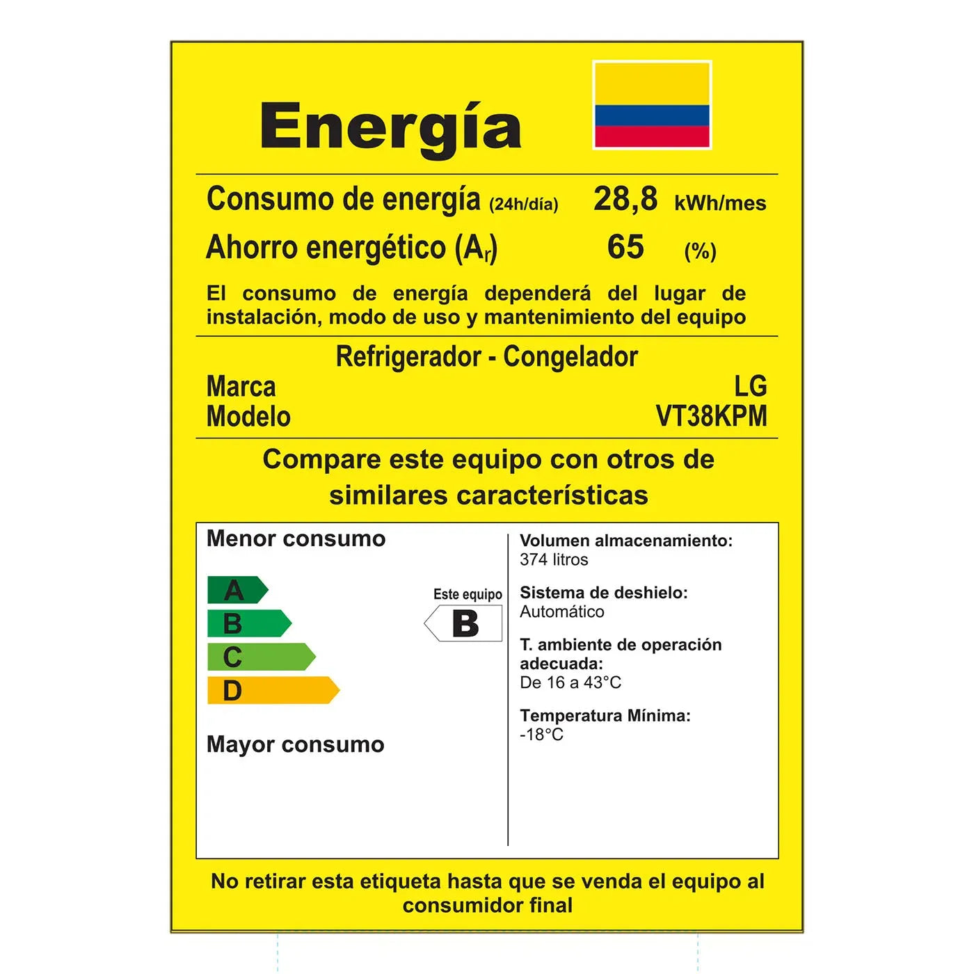 Nevera LG No Frost Congelador Superior VT38KPM - 374 LTS