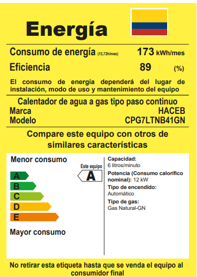 Calentador Haceb de Paso Tiro Natural 7 Lts - CAL-CPG-7TN-GN Blanco