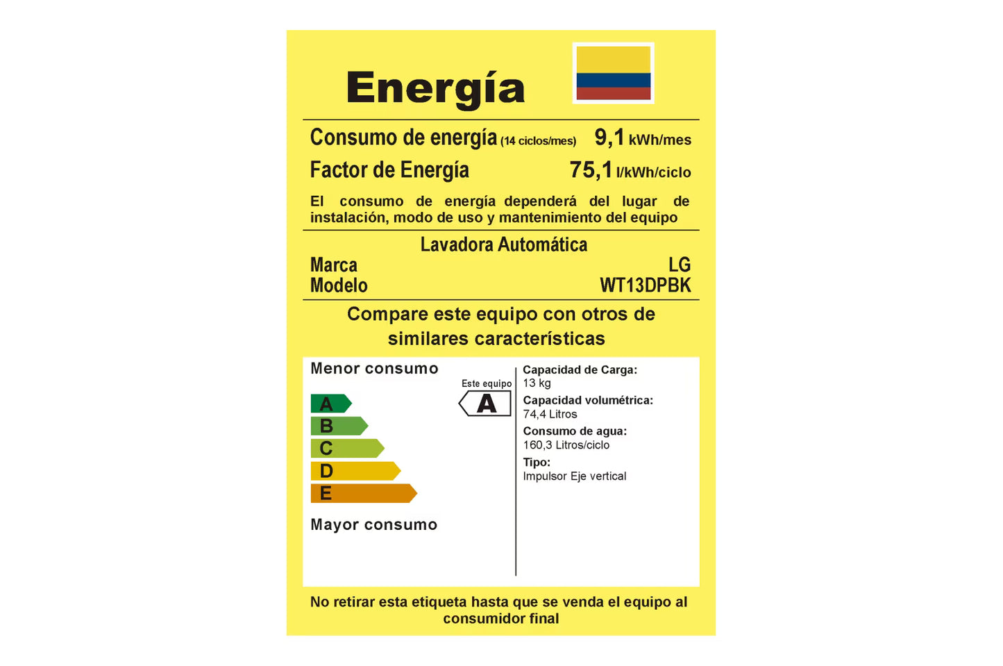 Lavadora Carga Superior 13Kg TurboDrum - WT13DPBK