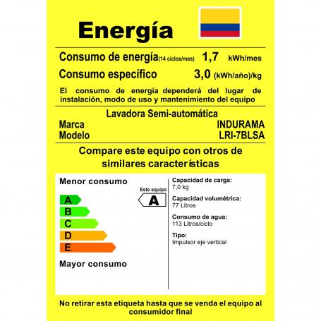 Lavadora Indurama LRI-7BLSA 7Kg/15Lb Blanca Semiautomatica