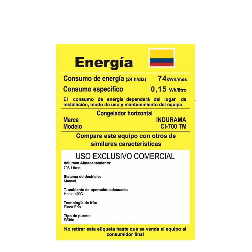 Congelador Indurama con Tapa Sólida CI-700TM
