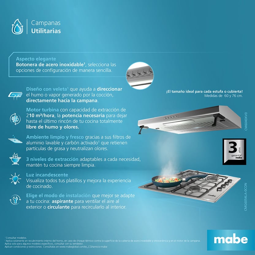 Campana MABE 3 Velocidades 60CM - CM6040XV0