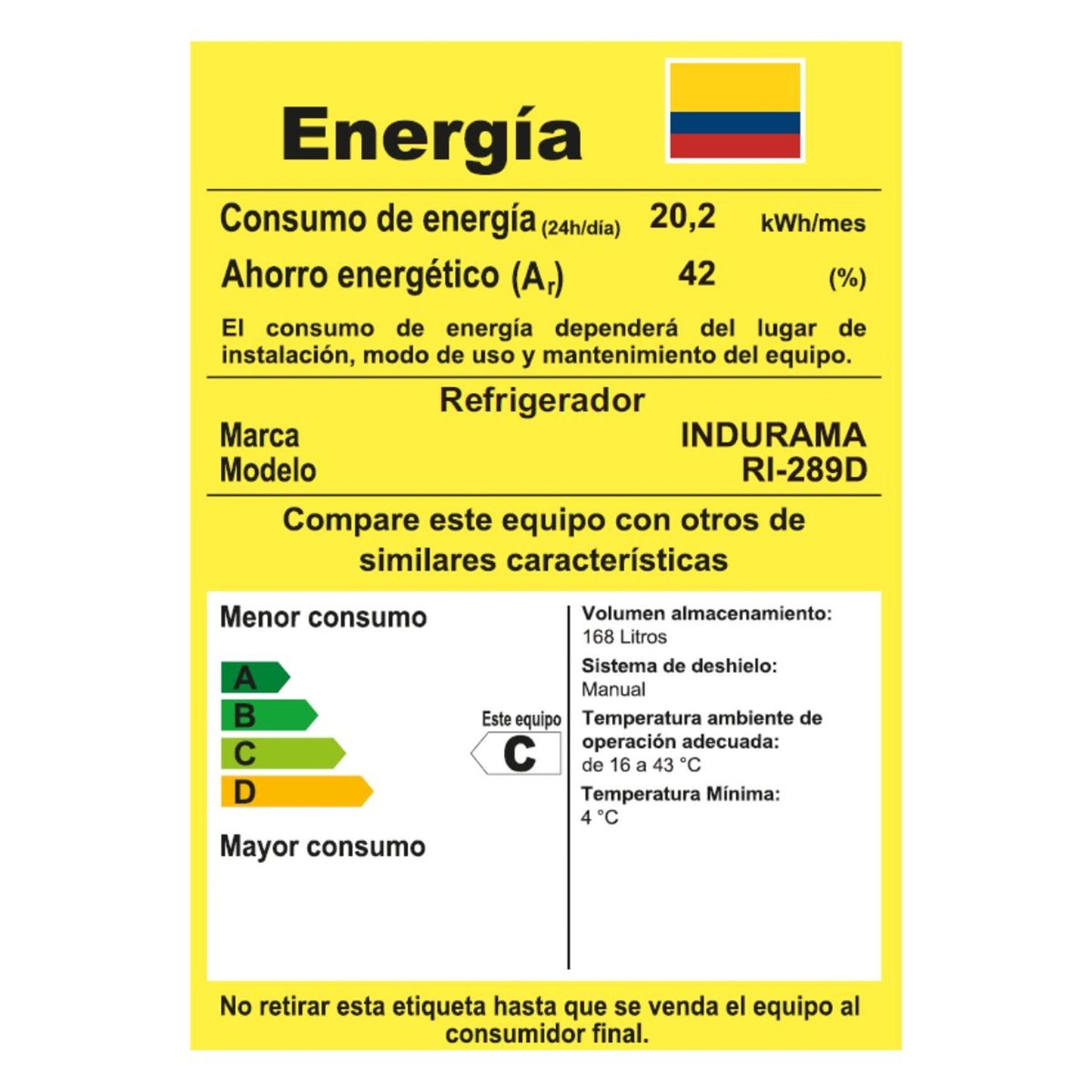 Nevera INDURAMA Frost RI-289D - 173 LTS
