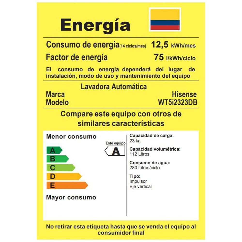 Lavadora carga superior Hisense WT5I2323DB 23 kg
