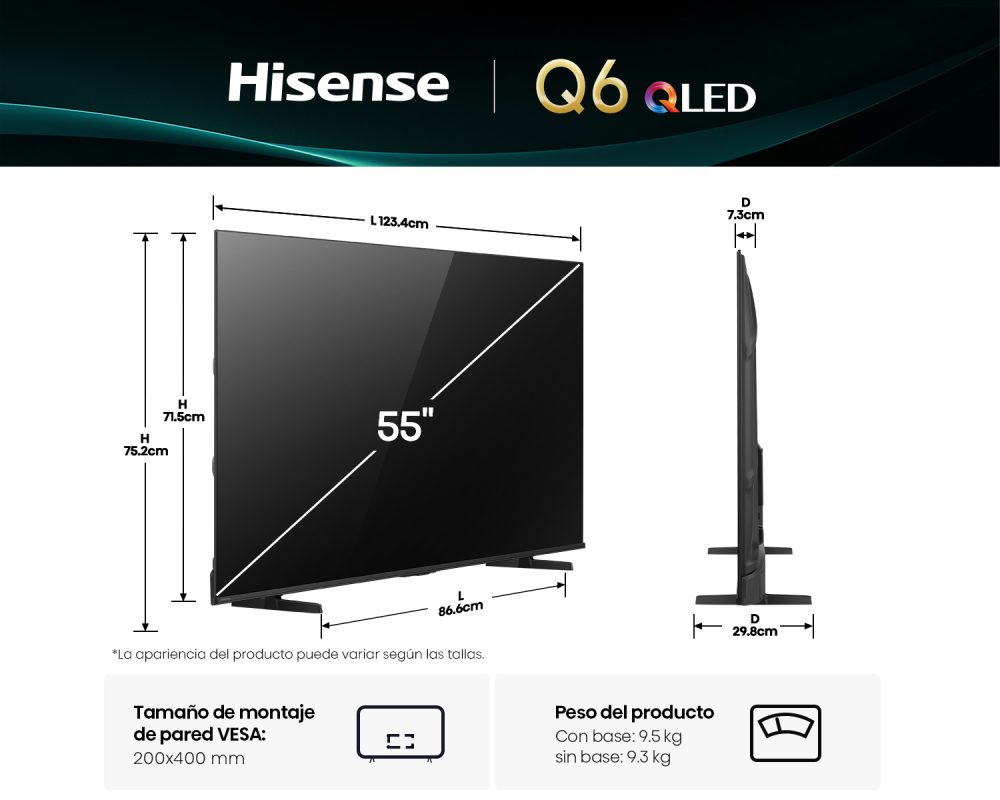 Televisor Hisense 55" Pulgadas QLed 4K - 55Q6QV