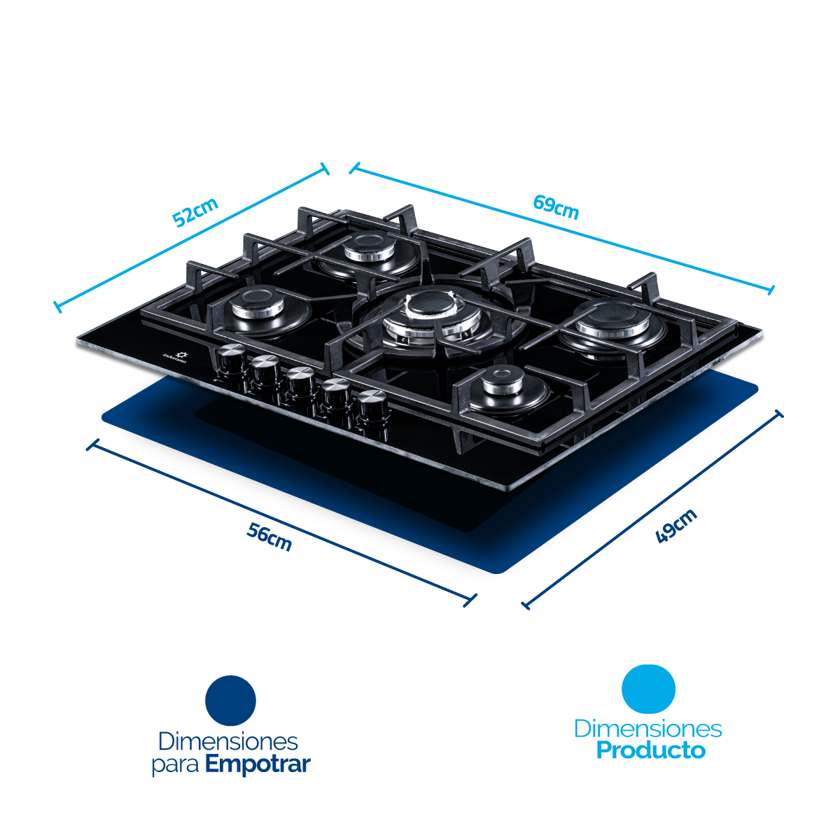 Encimera Vidrio 60 cm 4 Quemadores Triple Corona Indurama Gas Natural. EGI-604VDNF