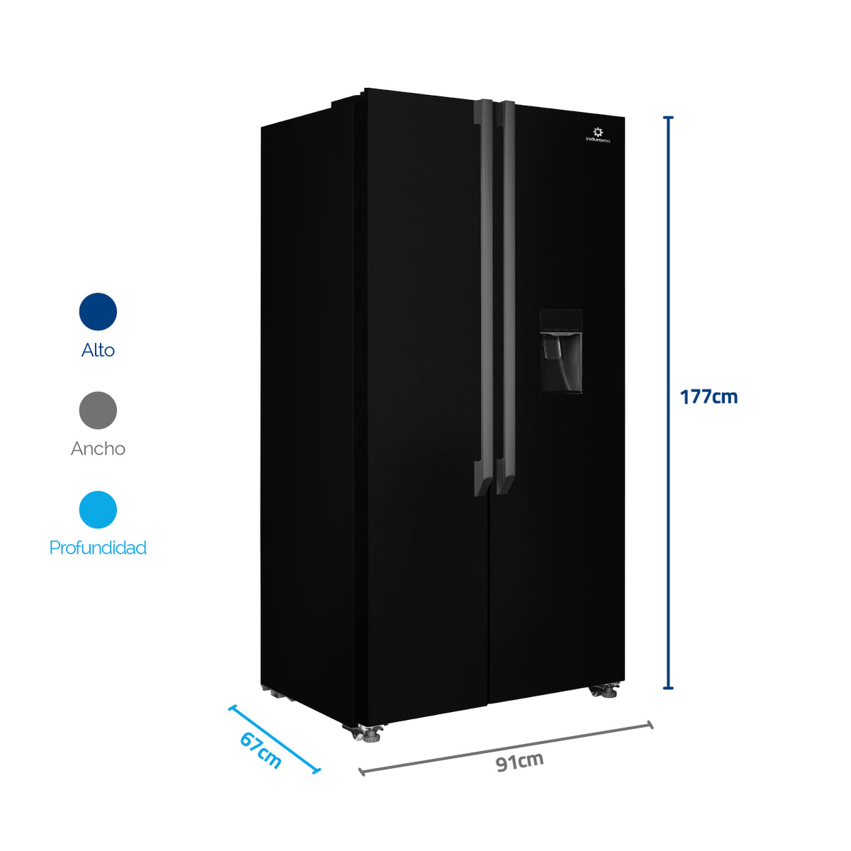 Nevecon Indurama 560 Litros Side by Side Negro - RI-788D-NE