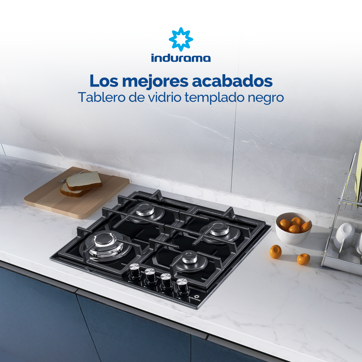 Encimera Vidrio 60 cm 4 Quemadores Triple Corona Indurama Gas Natural. EGI-604VDNF