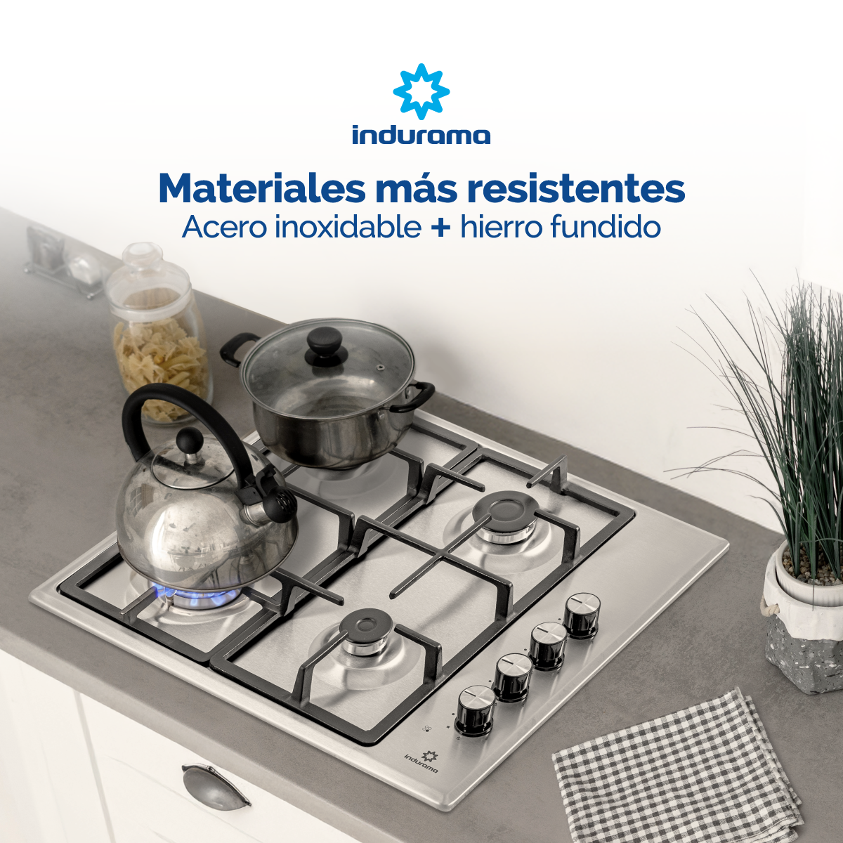 Estufa Empotrable 60 cm Inox 4 Quemadores Triple Corona Indurama Gas Natural. EGI-604AIF