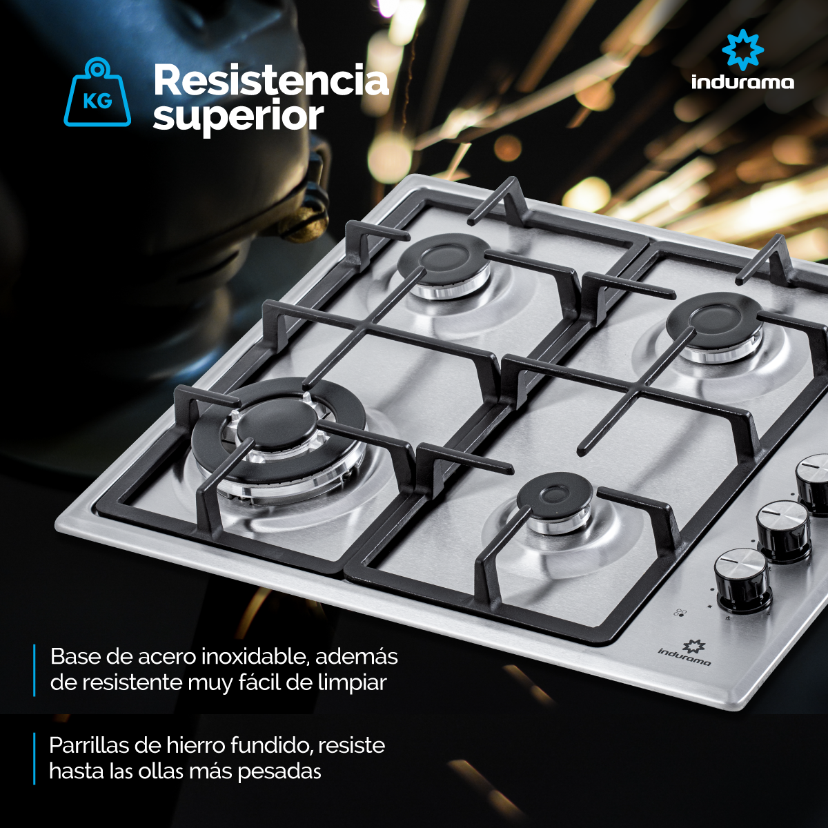 Estufa Empotrable 60 cm Inox 4 Quemadores Triple Corona Indurama Gas Natural. EGI-604AIF