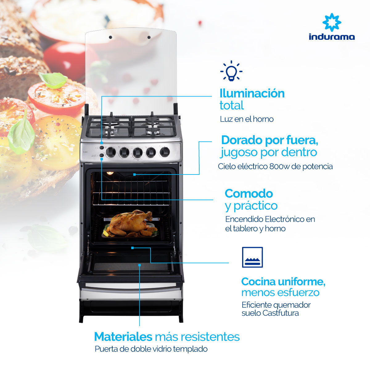 Estufa INDURAMA Bilbao Plus 4PTOS Gas Natural TBIL008