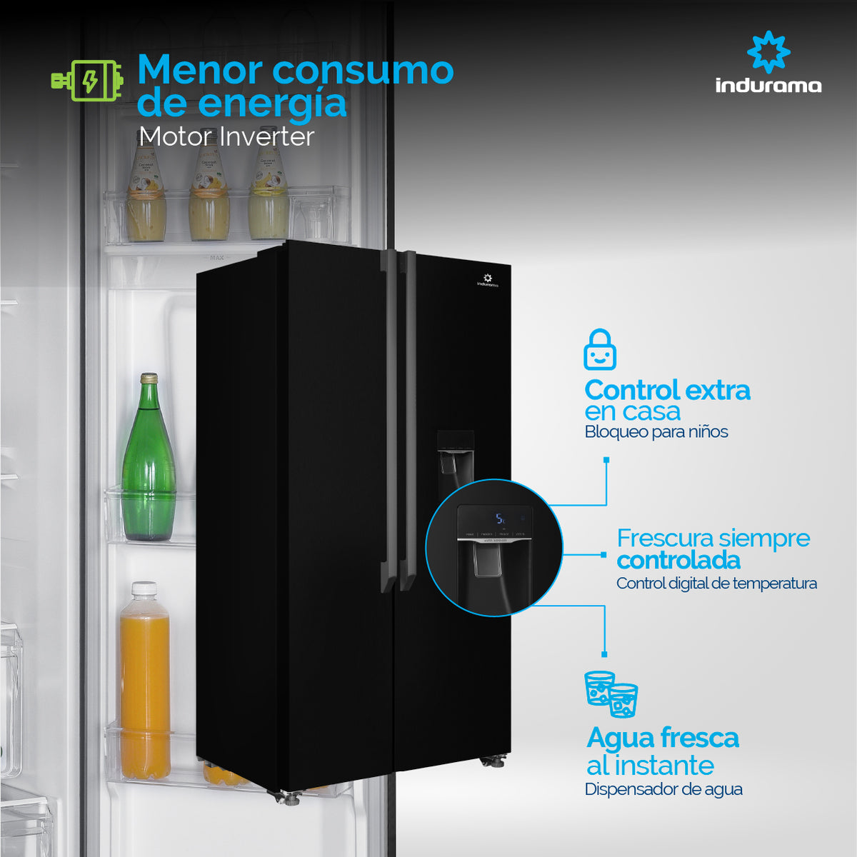 Nevecon Indurama 560 Litros Side by Side Negro - RI-788D-NE
