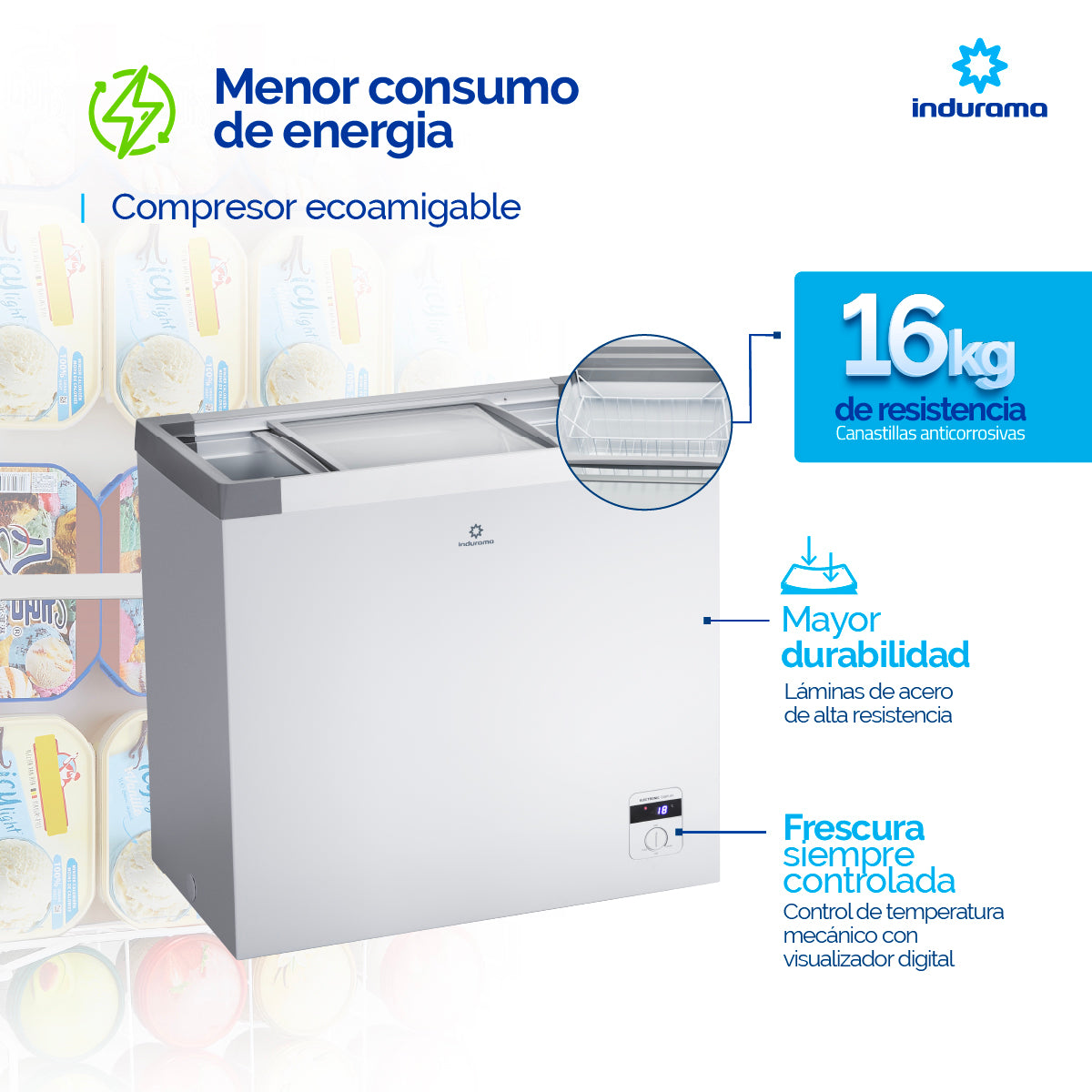 Congelador Indurama Horizontal 204 Litros Tapa de Vidrio CI-199TV