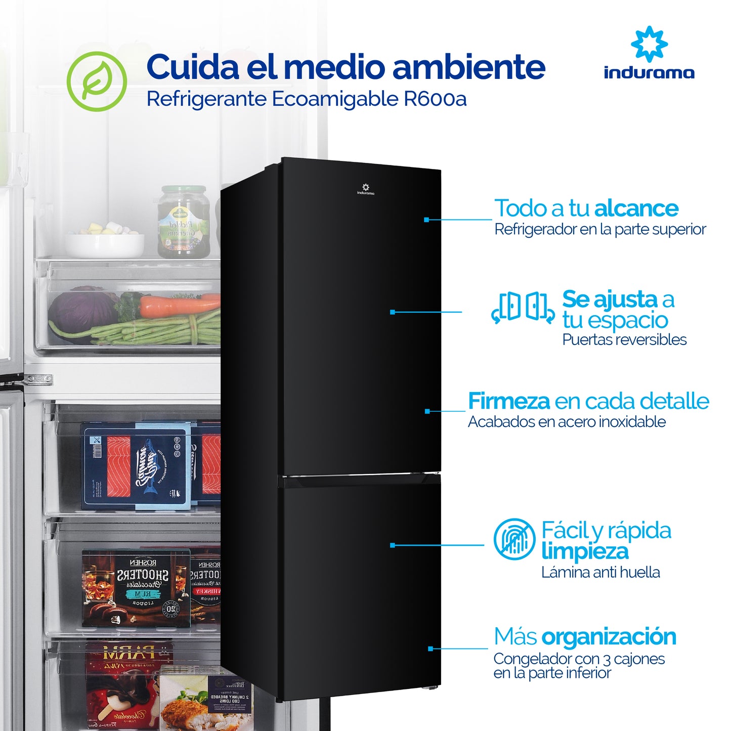Nevera Indurama RI-6448NE con Congelador Inferior 400 Lt