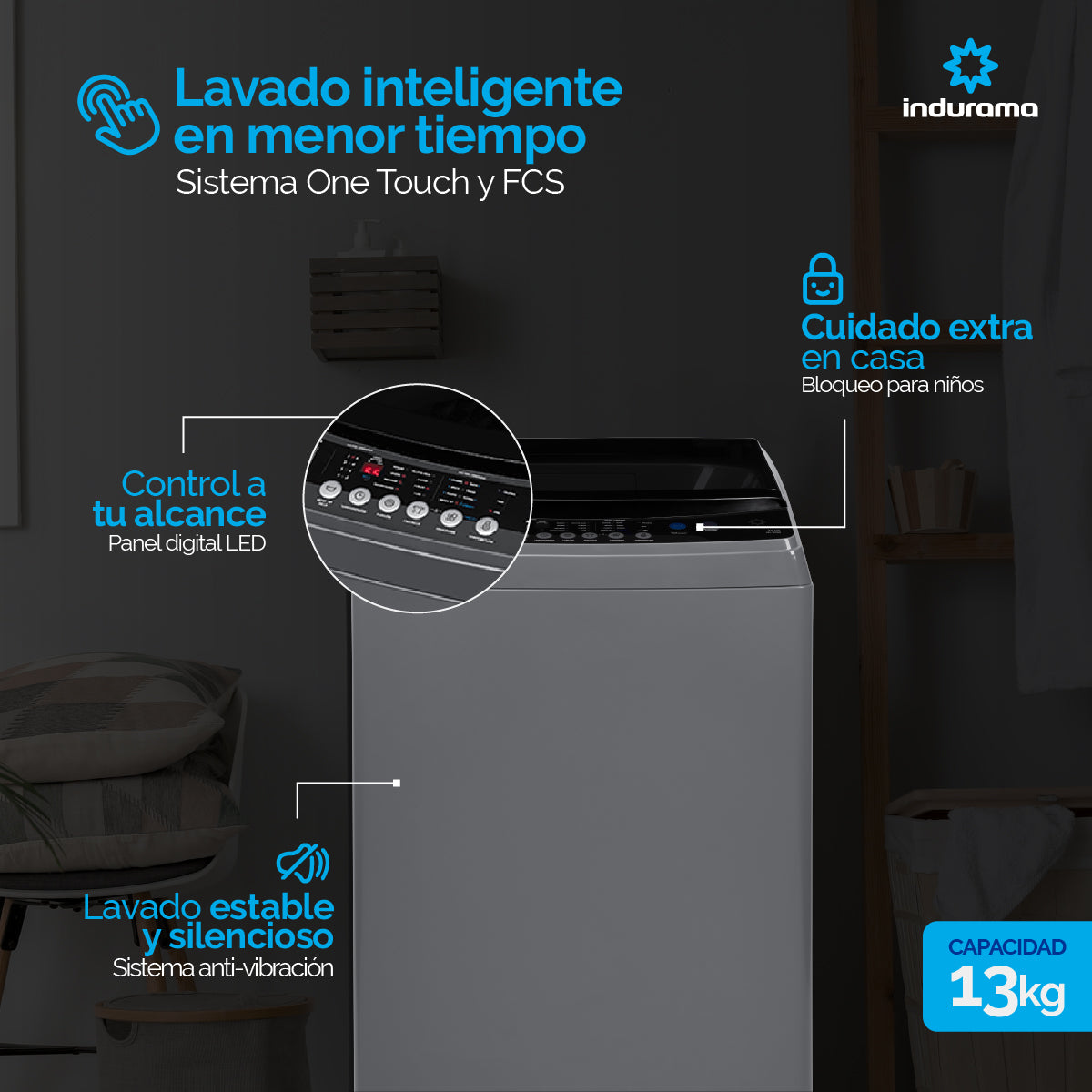 Lavadora Automática Indurama 13 Kg Gris - LRI-13DGRI