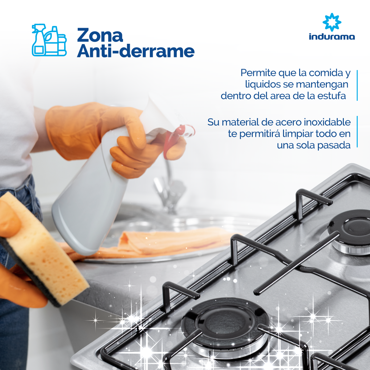 Estufa de Empotrar 60 cm Inox 4 Quemadores Indurama Gas Natural  Encendido Automático.EGI-604AIA Inox