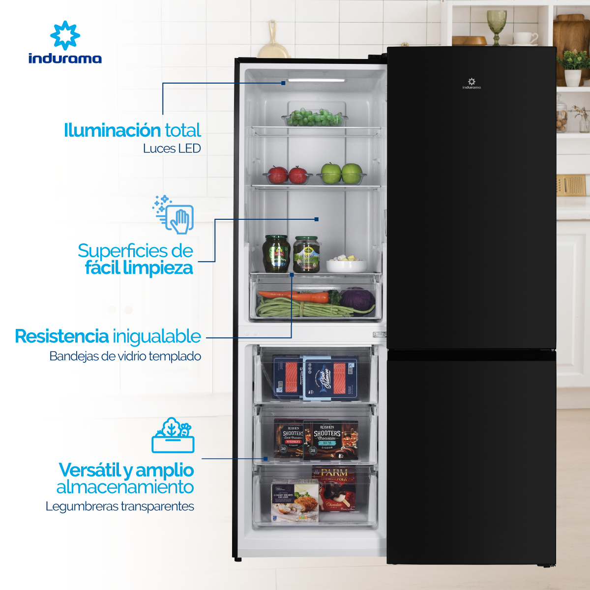 Nevera Indurama Tipo Europeo Bottom Mount Ri-6312 Negra 312 Lts