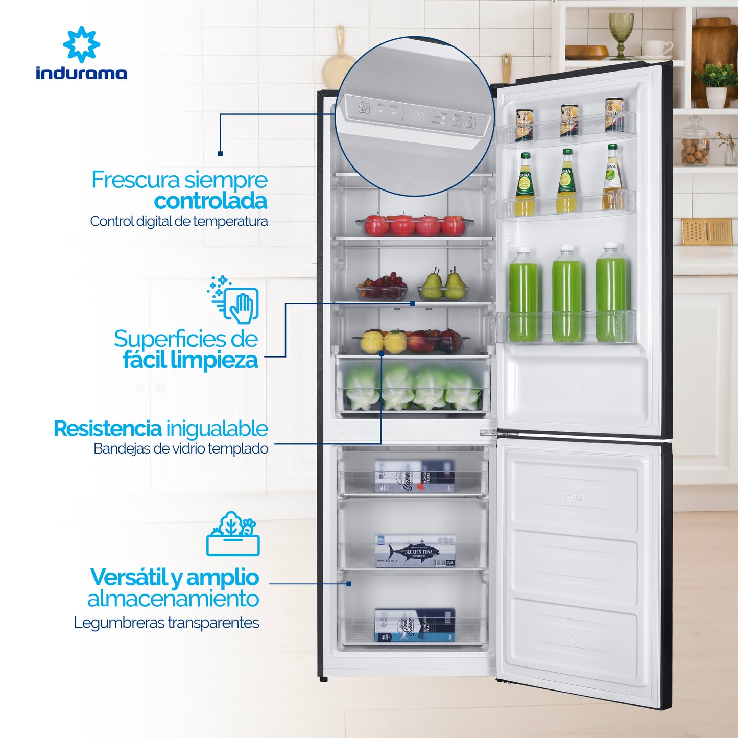 Nevera Indurama RI-6448NE con Congelador Inferior 400 Lt