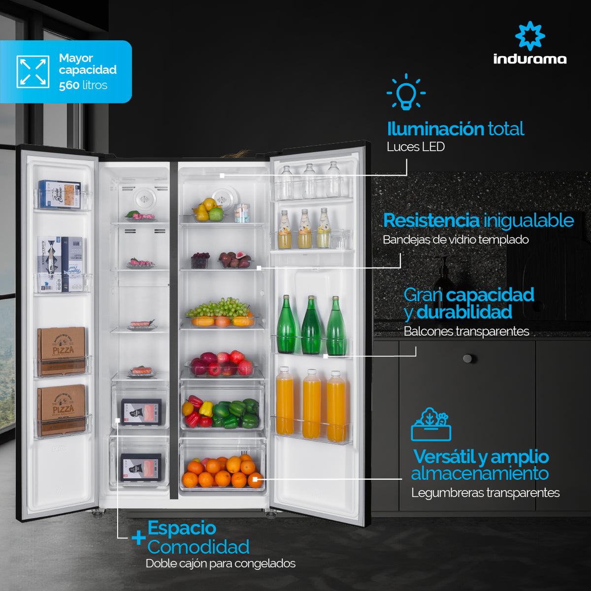 Nevecon Indurama 560 Litros Side by Side Negro - RI-788D-NE