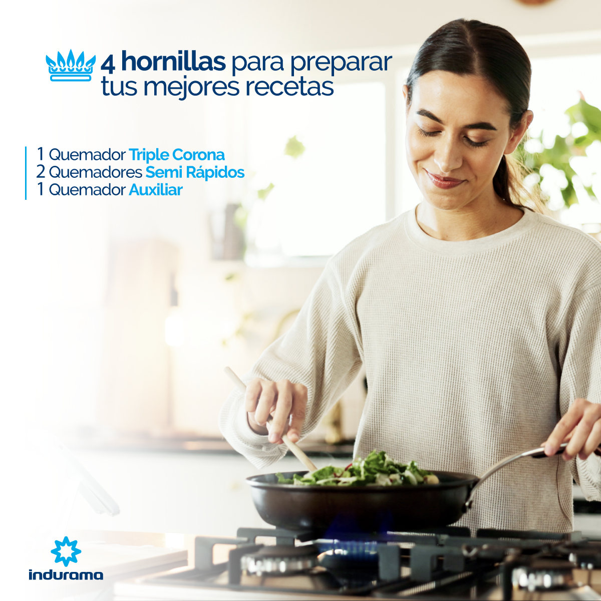 Estufa Empotrable 60 cm Inox 4 Quemadores Triple Corona Indurama Gas Natural. EGI-604AIF