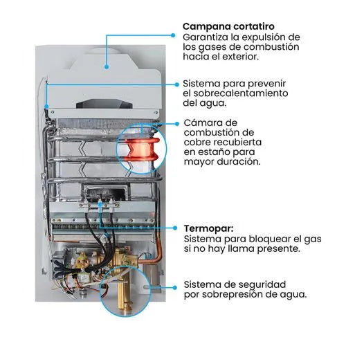 Calentador de paso a gas Challenger 10Lts Tiro Natural Blanco con encendido automático y display digital - WHN 7102