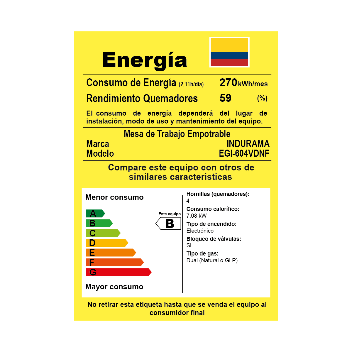 Encimera Vidrio 60 cm 4 Quemadores Triple Corona Indurama Gas Natural. EGI-604VDNF