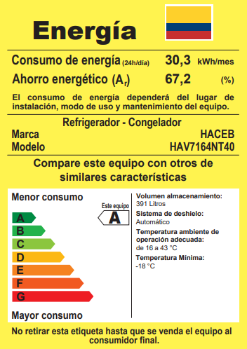 Nevera Haceb No Frost 404 litros inverter manija externa inox