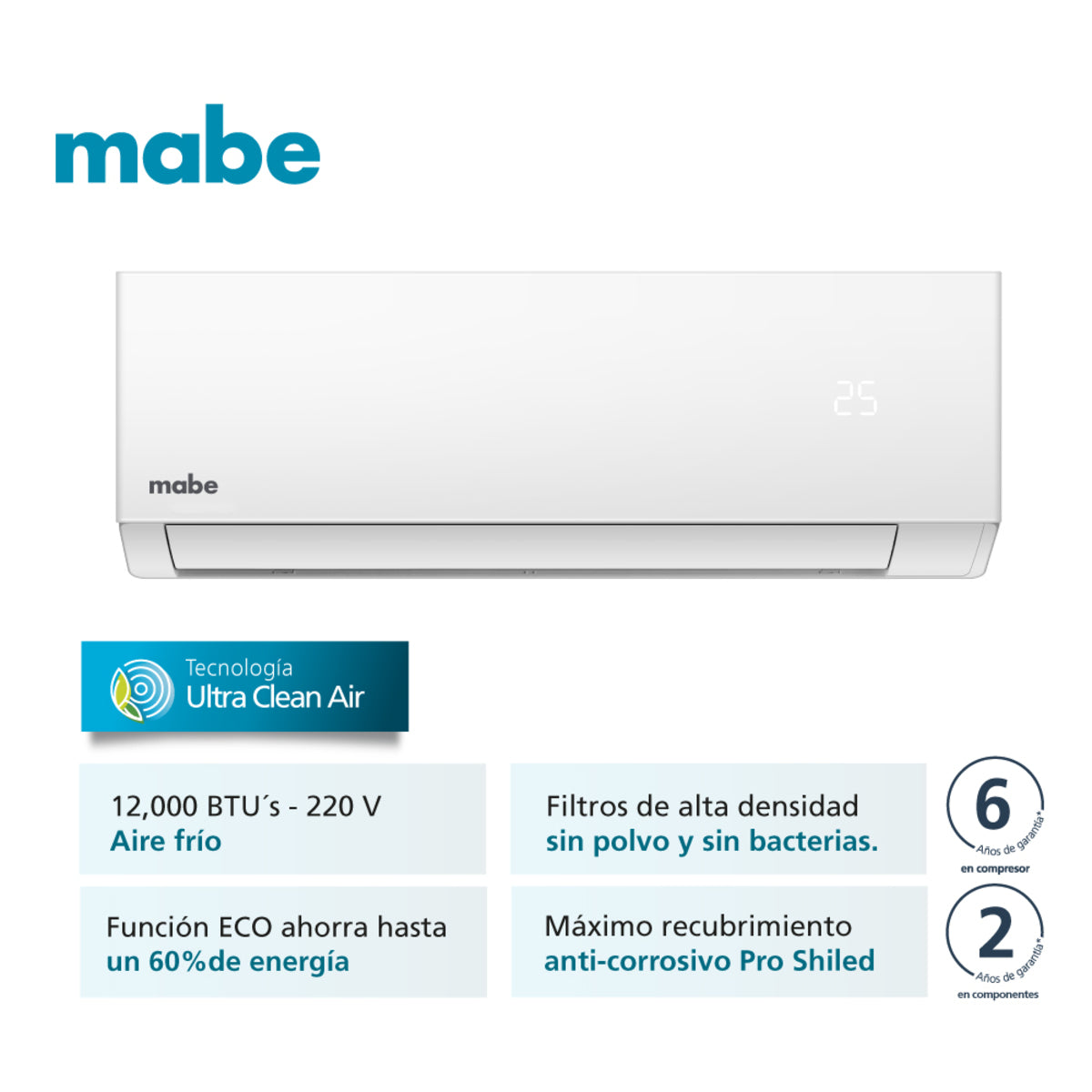 Aire Acondicionado Mabe Tradicional 220v 12.000 BTU Blanco - MMT12CDBWCC32EC1