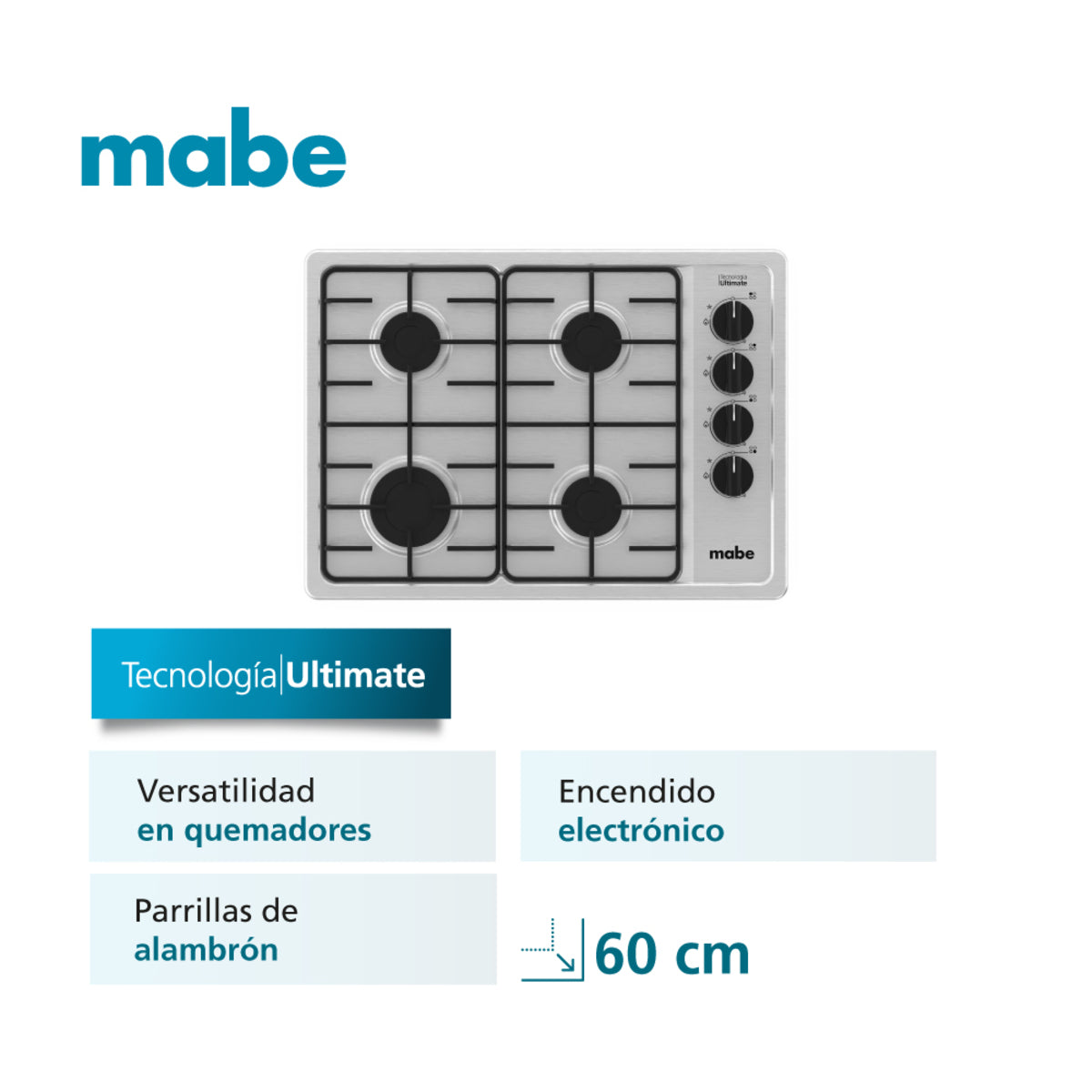 Cubierta de Empotrar a Gas 60 cm Inoxidable Mabe - PM6044NA0