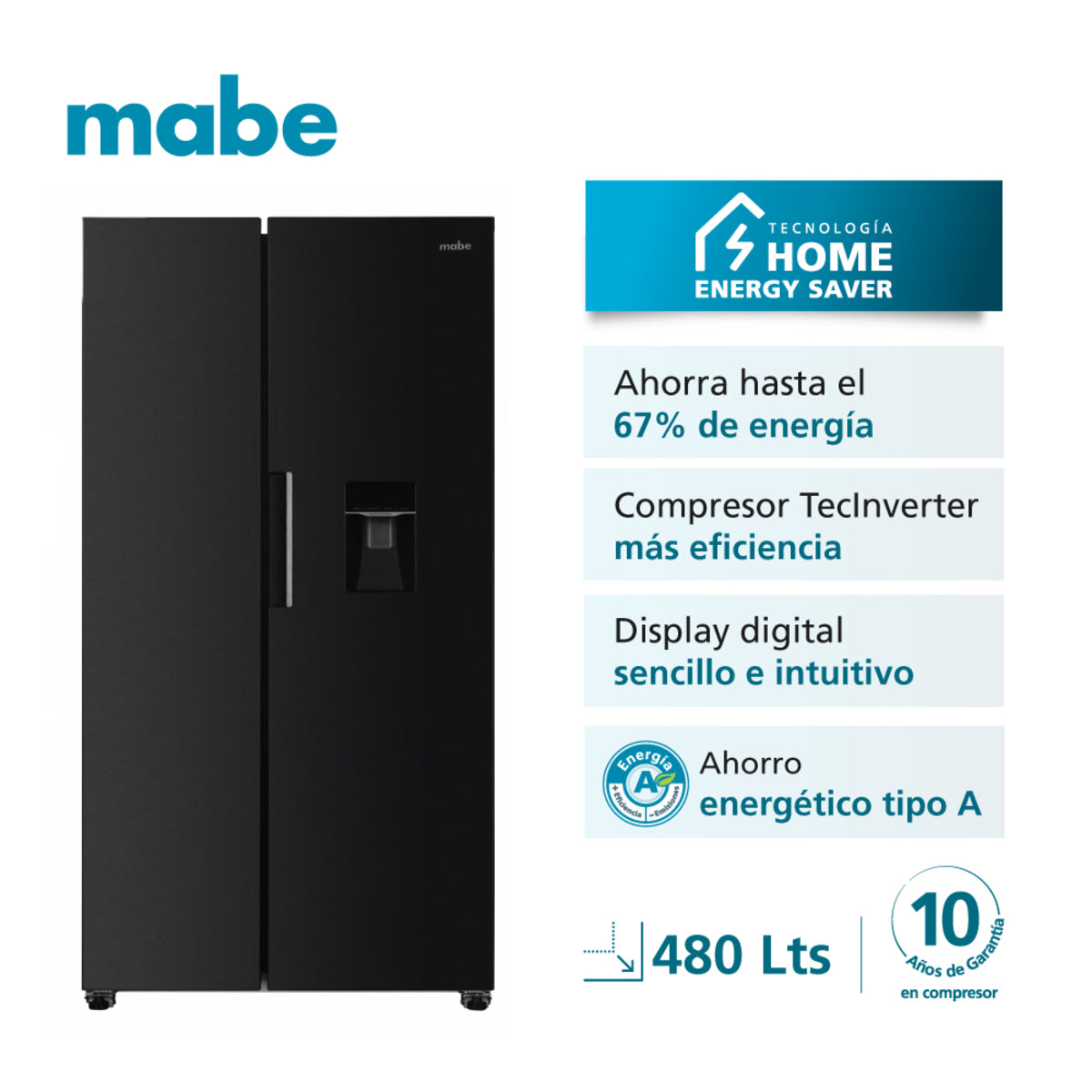 Nevecon Mabe Side by Side Inver 480 LTS Brutos Black Steel Mabe - MSL480LMLPS0