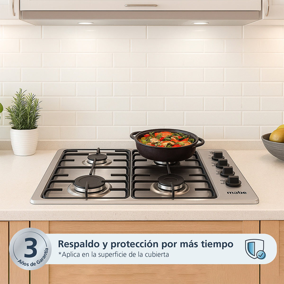 Cubierta de Empotrar a Gas 60 cm Inoxidable Mabe - PM6044NA0