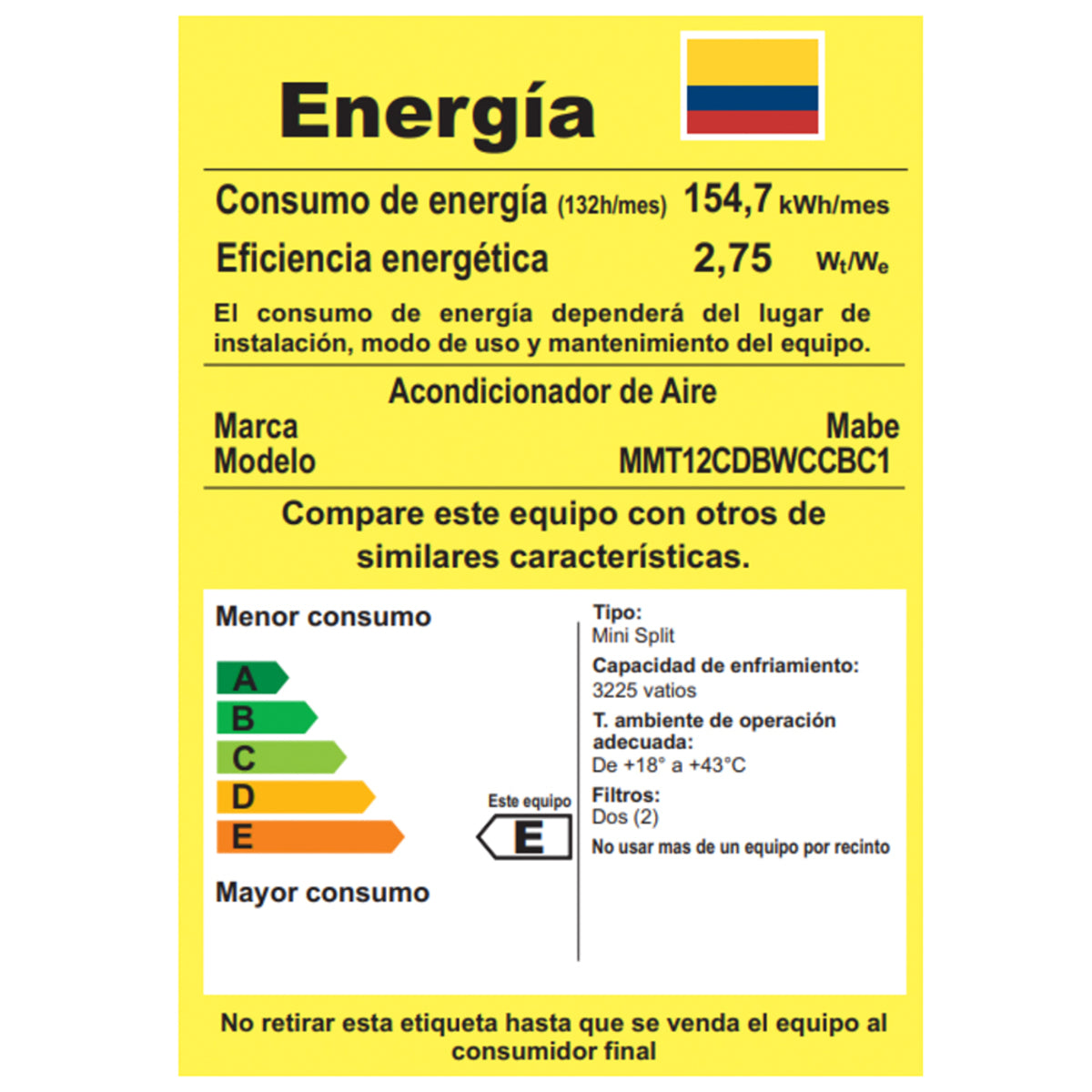 Aire Acondicionado Mabe Tradicional 220v 12000 BTU - MMT12CDBWCCBC1