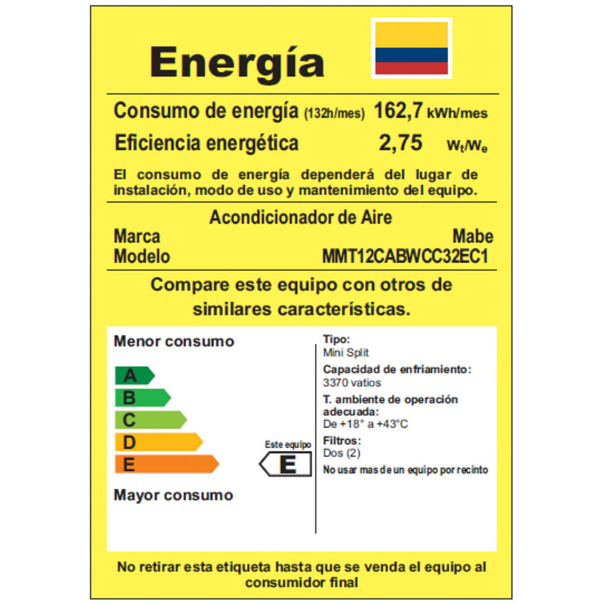 Aire Acondicionado Mabe Tradicional 110v 12.000 BTU Blanco - MMT12CABWCC32EC1
