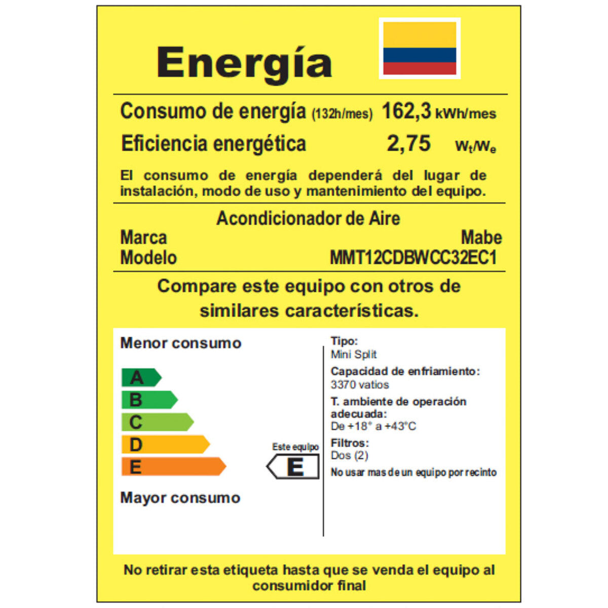 Aire Acondicionado Mabe Tradicional 220v 12.000 BTU Blanco - MMT12CDBWCC32EC1