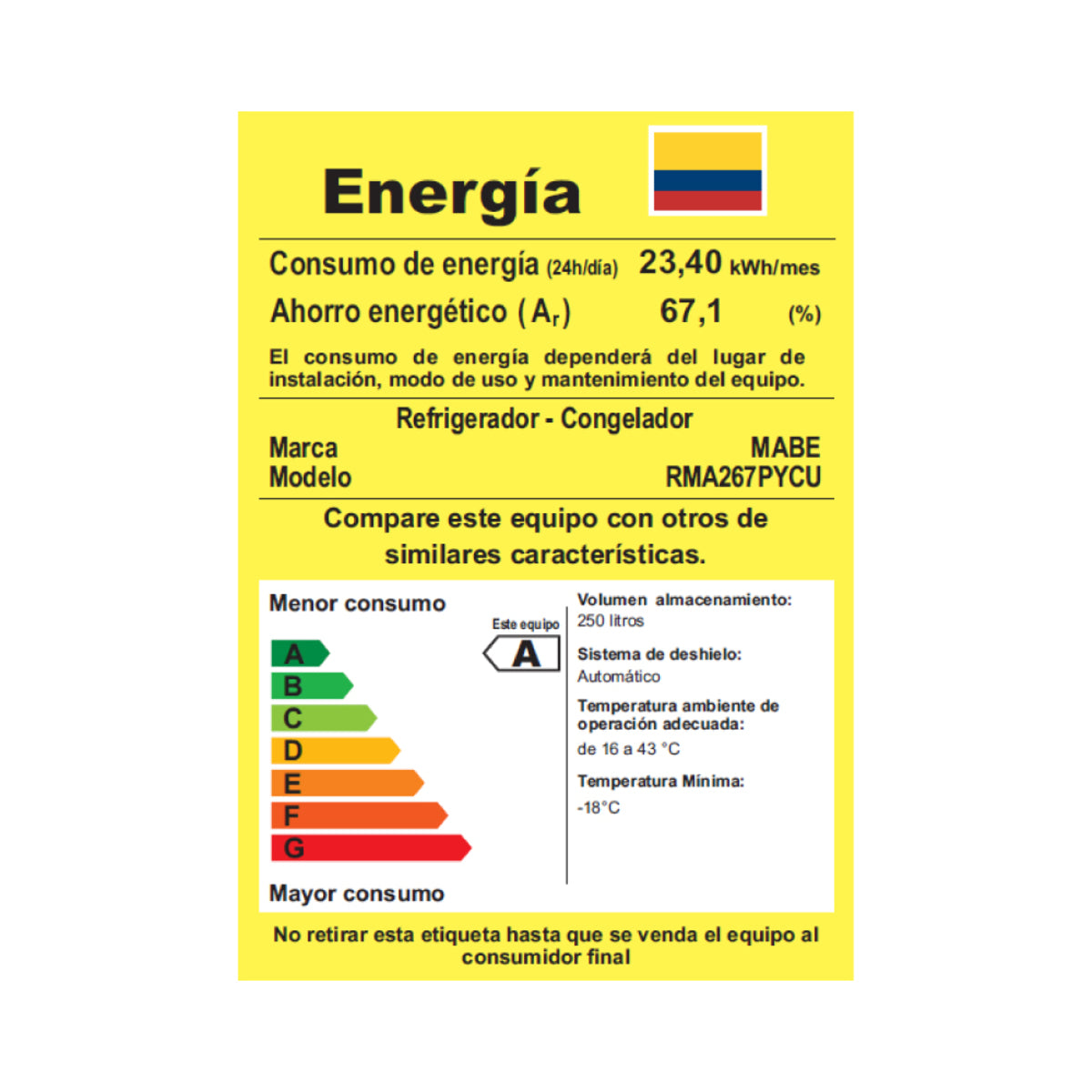 NEVERA MABE 267LTS INOX RMA267PYCU