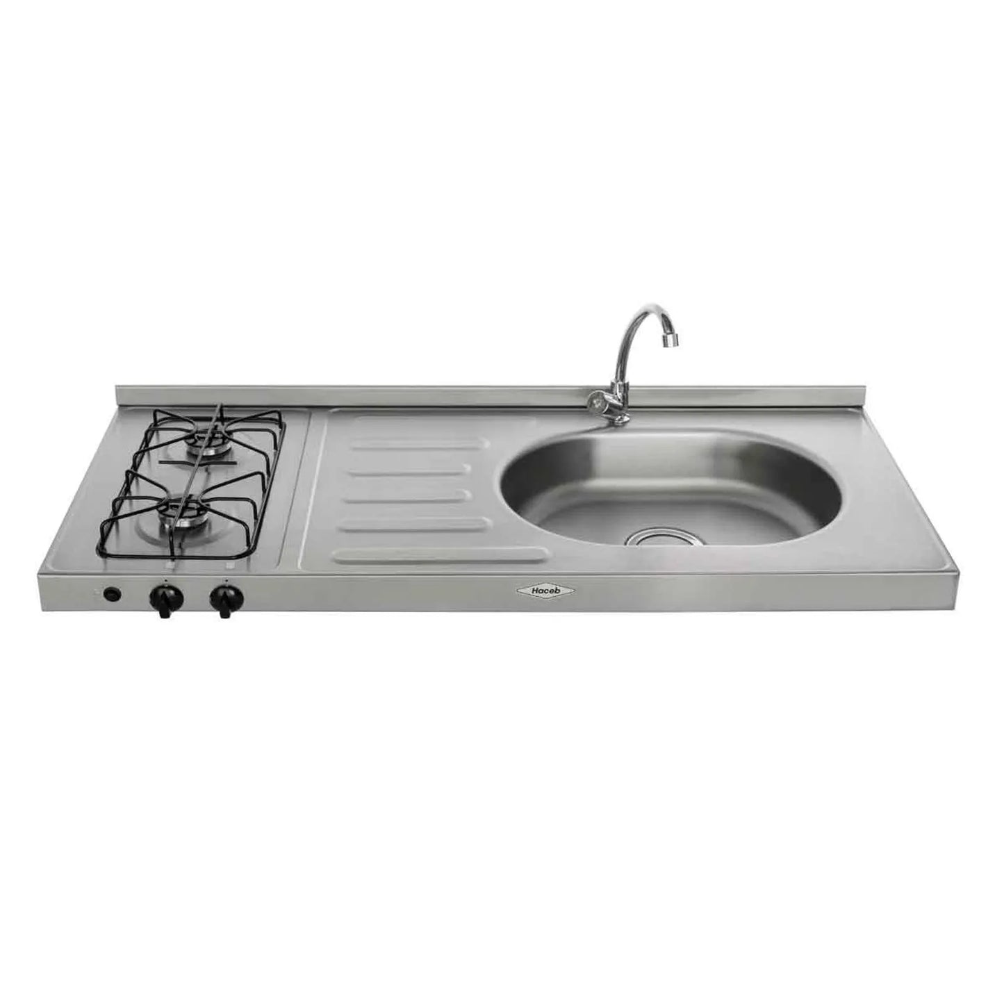 Mesón Ovata Haceb de 1.20 metros pozuelo derecho de 2 puestos a Gas Natural Inox - MESON AR 1.20 GAS-2 PDS EE GN INOX - Logística Haceb
