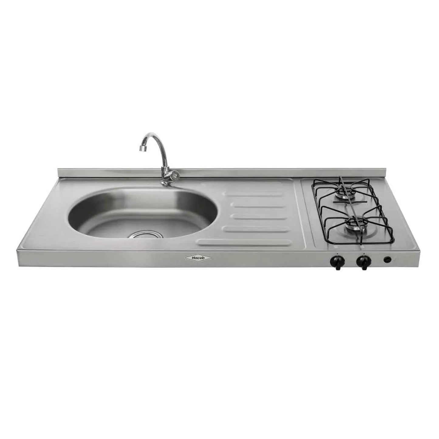 Mesón Ovata Haceb de 1.20 metros pozuelo izquierdo de 2 puestos a Gas Natural Inox - MESON AR 1.20 GAS-2 PIS EE GN INOX - Logística Haceb