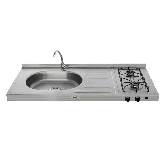 Mesón Ovata Haceb de 1.20 metros pozuelo izquierdo de 2 puestos a Gas Natural Inox - MESON AR 1.20 GAS-2 PIS EE GN INOX - Logística Haceb