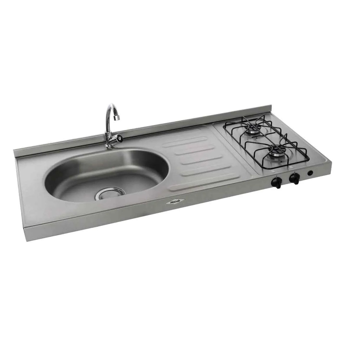 Mesón Ovata Haceb de 1.20 metros pozuelo izquierdo de 2 puestos a Gas Natural Inox - MESON AR 1.20 GAS-2 PIS EE GN INOX - Logística Haceb
