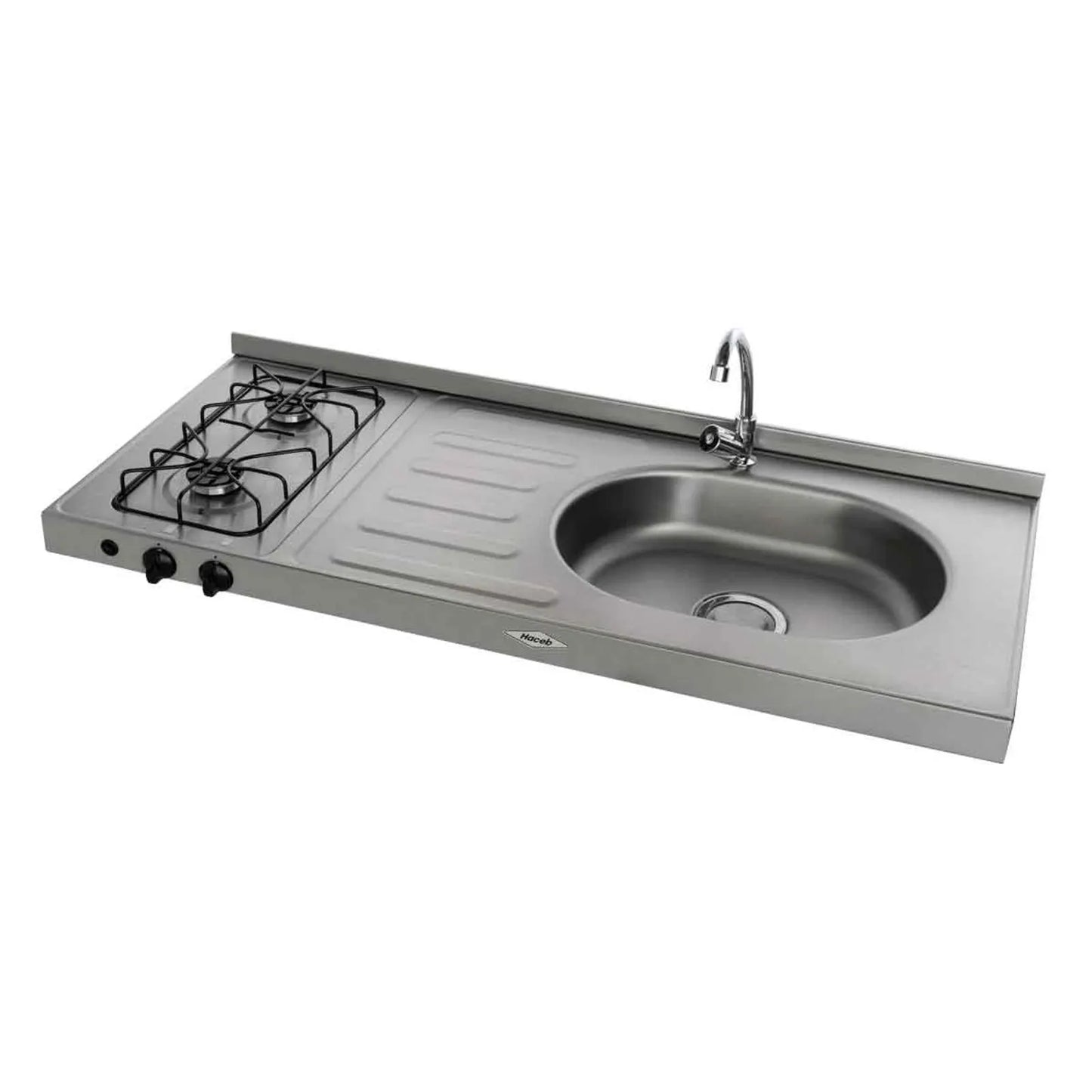 Mesón Ovata Haceb de 1.20 metros pozuelo derecho de 2 puestos a Gas Natural Inox - MESON AR 1.20 GAS-2 PDS EE GN INOX - Logística Haceb