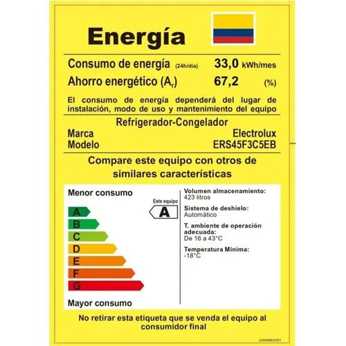 Nevecón Electrolux No frost 423L Side by Side Inverter AutoSense Dispensador Agua Negro -  ERS45F3C5EB