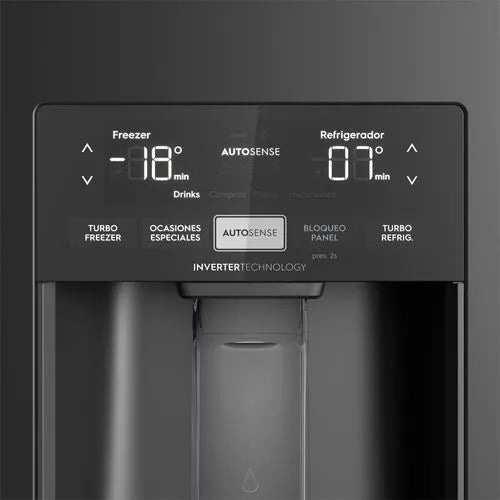 Nevecón Electrolux No frost 423L Side by Side Inverter AutoSense Dispensador Agua Negro -  ERS45F3C5EB
