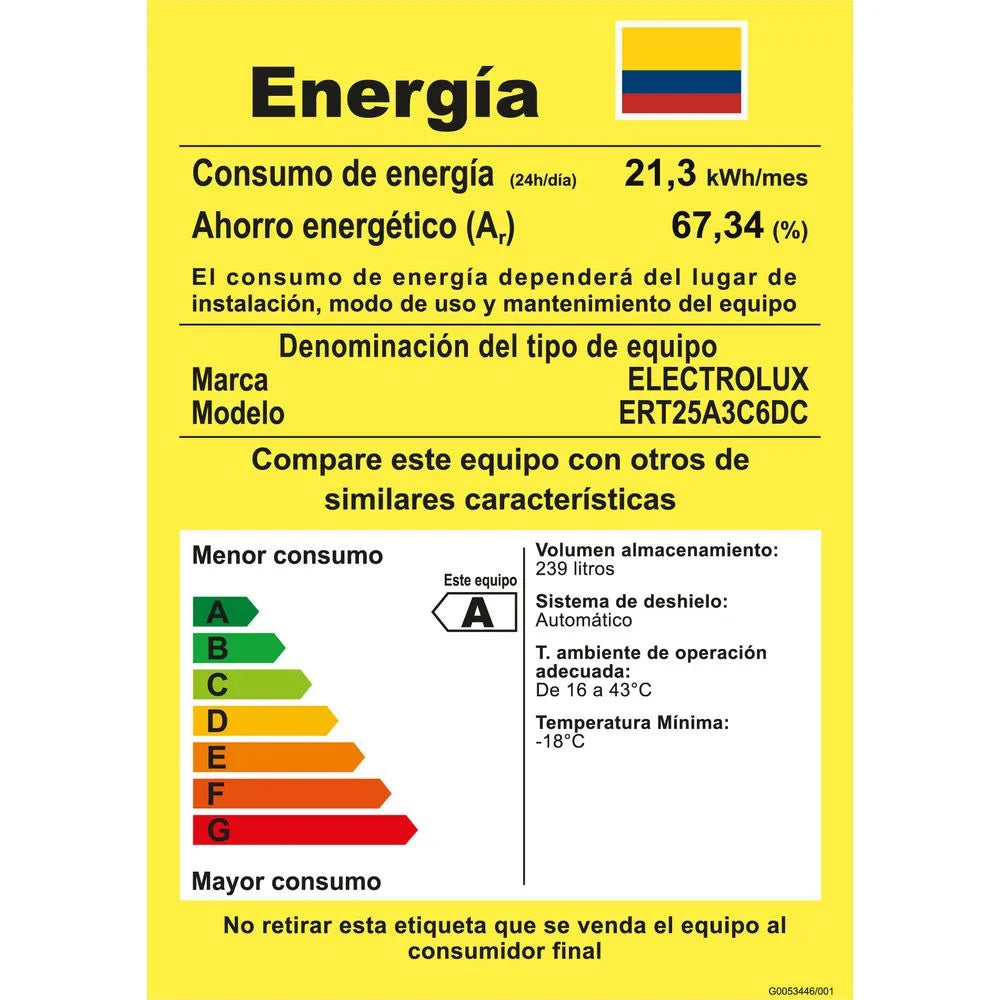 Nevera Electrolux Congelador Superior No Frost 239L Inverter - ERT25A3C6DC