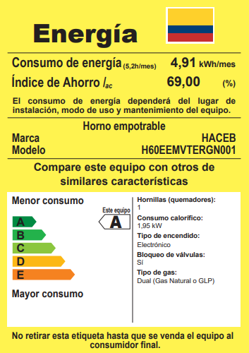 Horno mixto Tofu 60 cm negro gas natural 120V Haceb