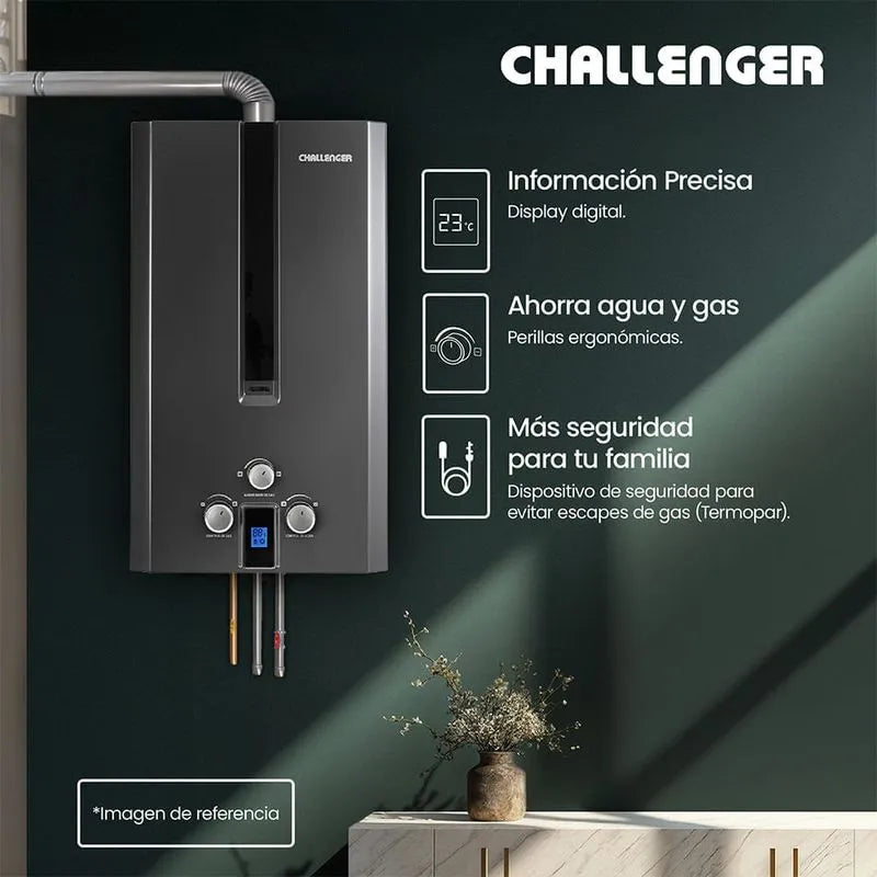 Calentador de paso a gas Challenger 12Lts Tiro Forzado - WHG7124-GN