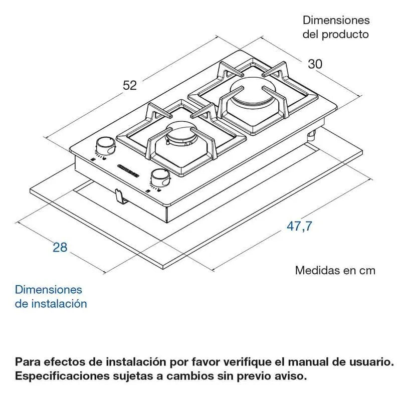 Cubierta de Empotrar Challenger 2 Pts Gas Natural 52x30cm - SQ-6730-EI