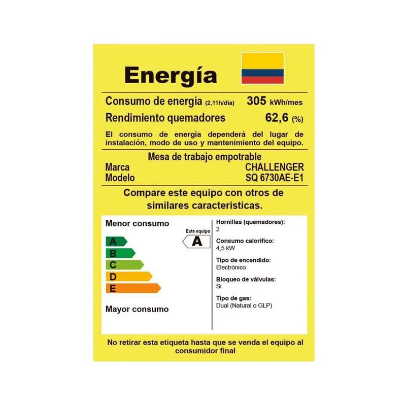 Cubierta de Empotrar Challenger 2 Pts Gas Natural 52x30cm - SQ-6730-EI