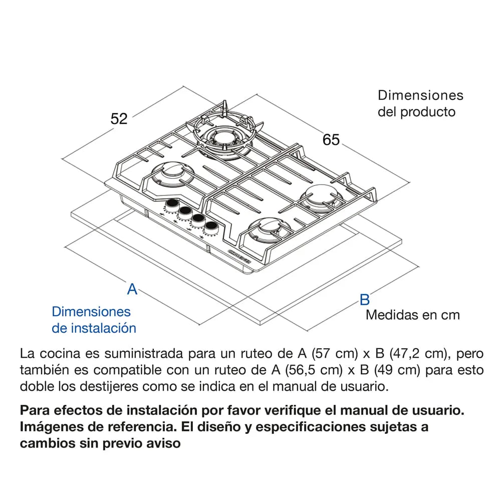 Cubierta de Empotrar Challenger 65cm 4pt Gas Natural - SQ-6767