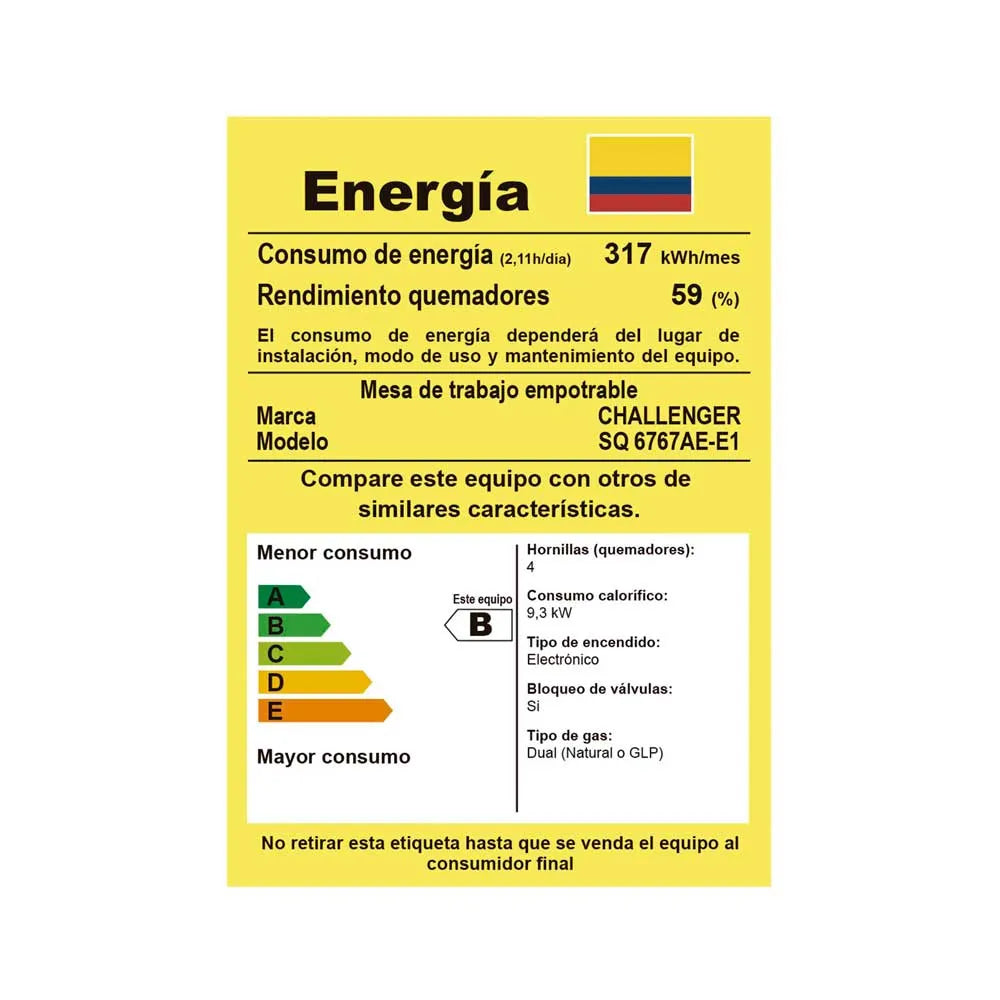 Cubierta de Empotrar Challenger 65cm 4pt Gas Natural - SQ-6767